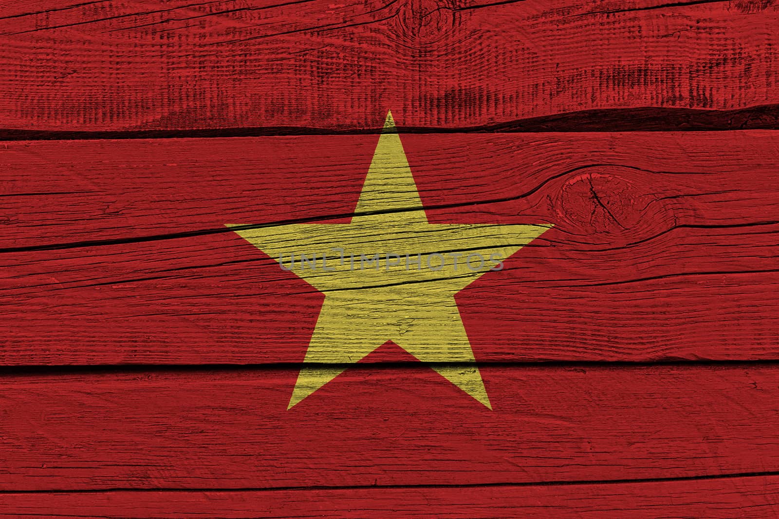 Vietnam flag painted on old wood plank. Patriotic background. National flag of Vietnam