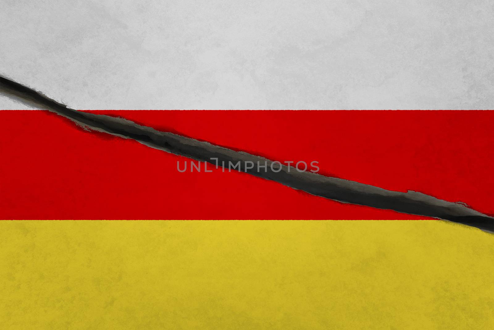 South ossetia flag cracked. Patriotic background. National flag of South ossetia