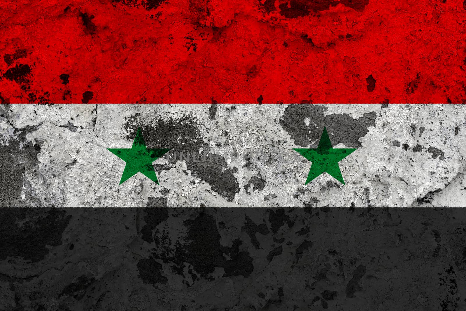 Syria flag on old wall. Patriotic grunge background. National flag of Syria