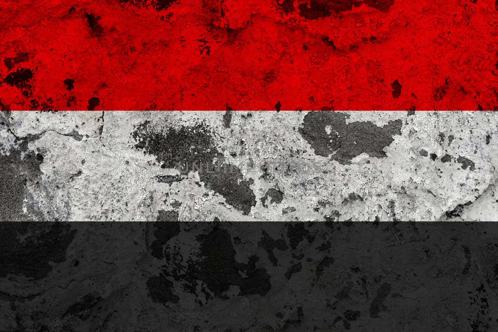 Yemen flag on old wall. Patriotic grunge background. National flag of Yemen