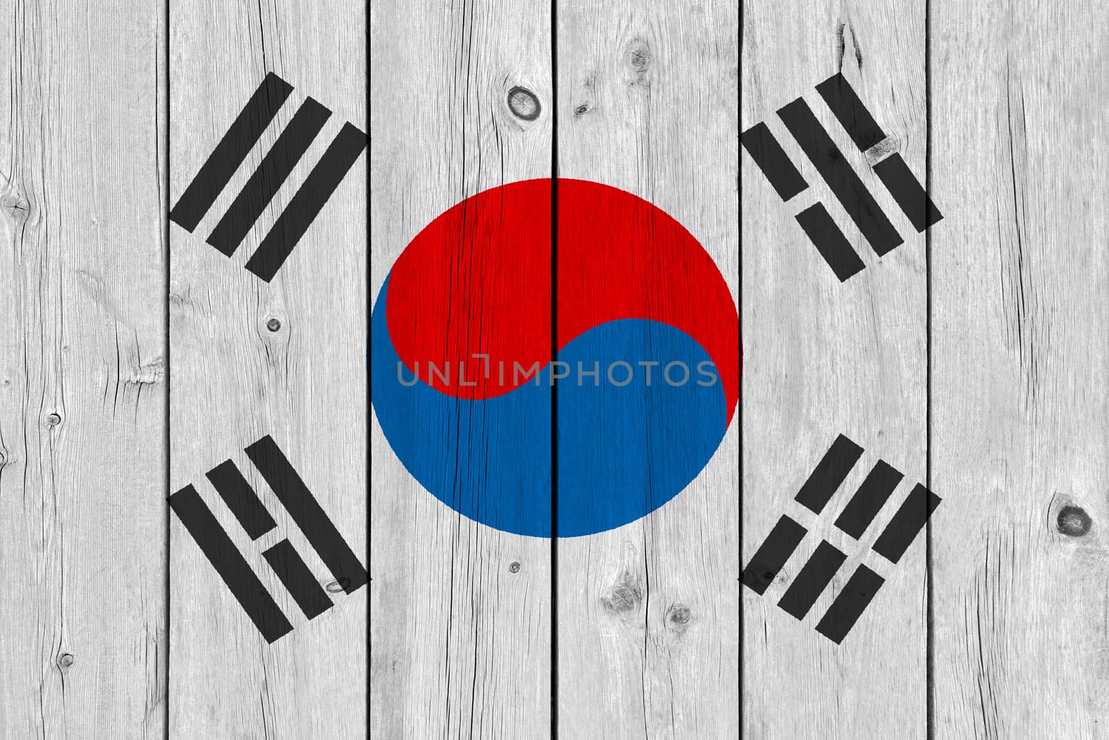 south korea flag painted on old wood plank by Visual-Content
