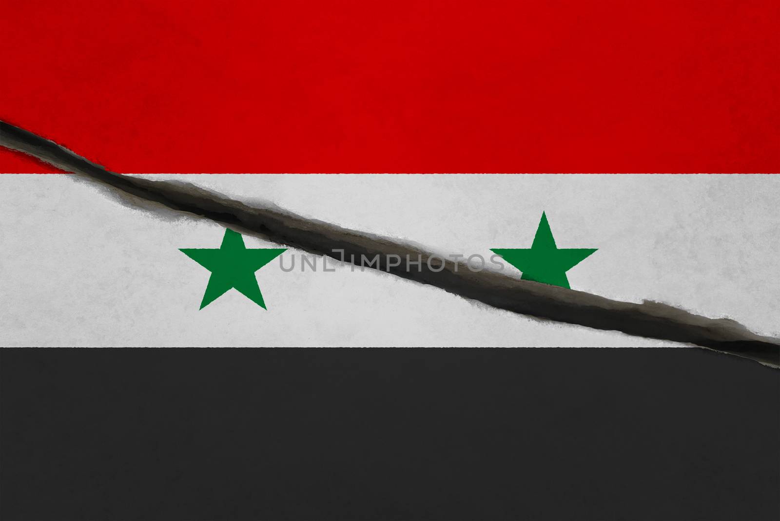 Syria flag cracked. Patriotic background. National flag of Syria