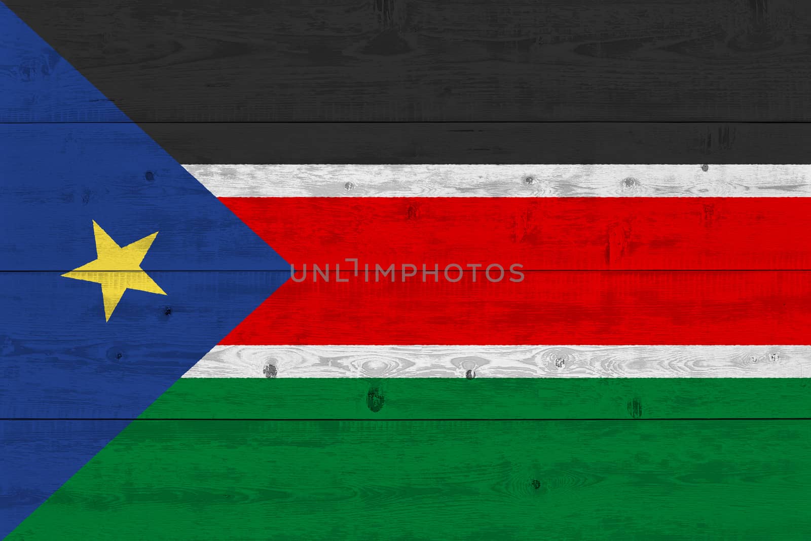 South Sudan flag painted on old wood plank by Visual-Content
