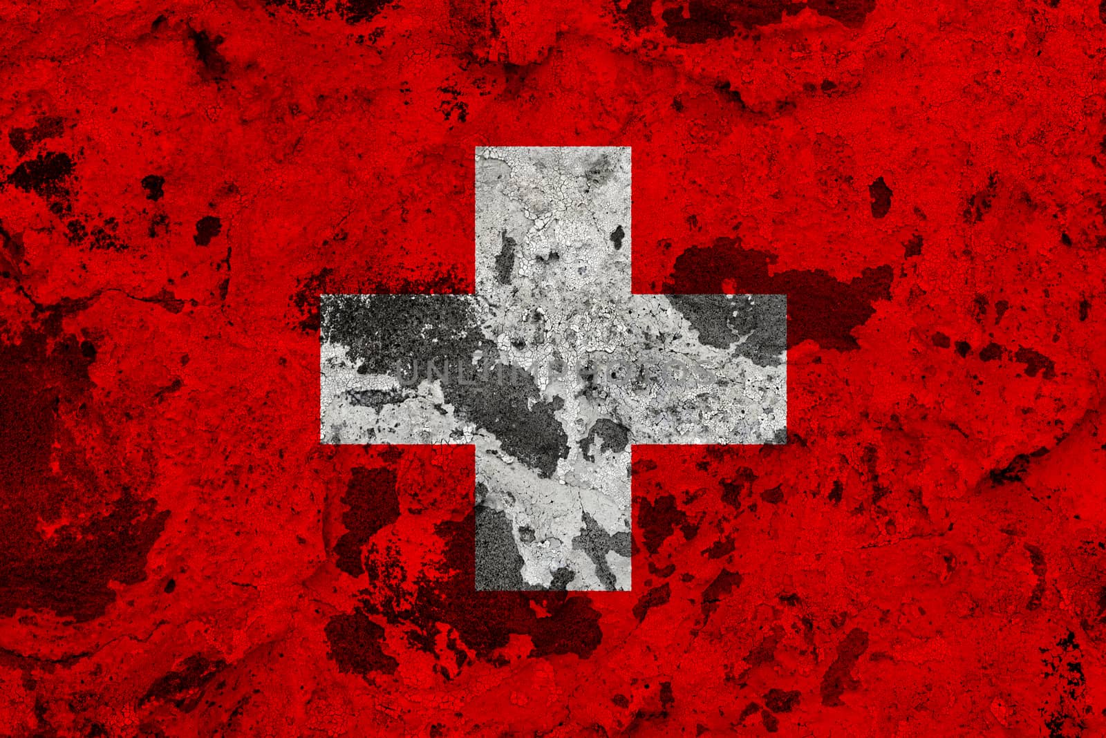 Switzerland flag on old wall. Patriotic grunge background. National flag of Switzerland