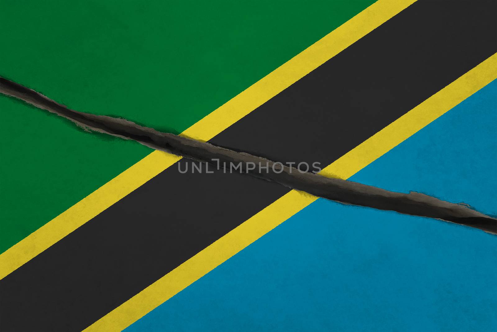 Tanzania flag cracked. Patriotic background. National flag of Tanzania