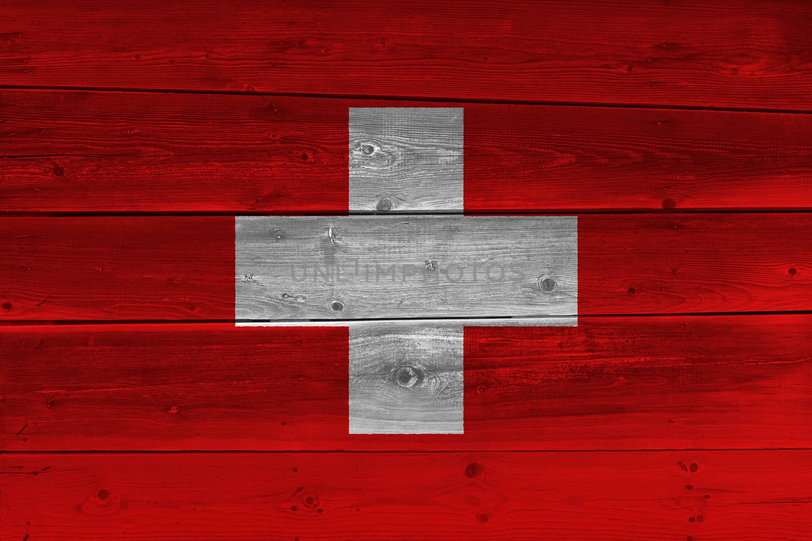 Switzerland flag painted on old wood plank by Visual-Content