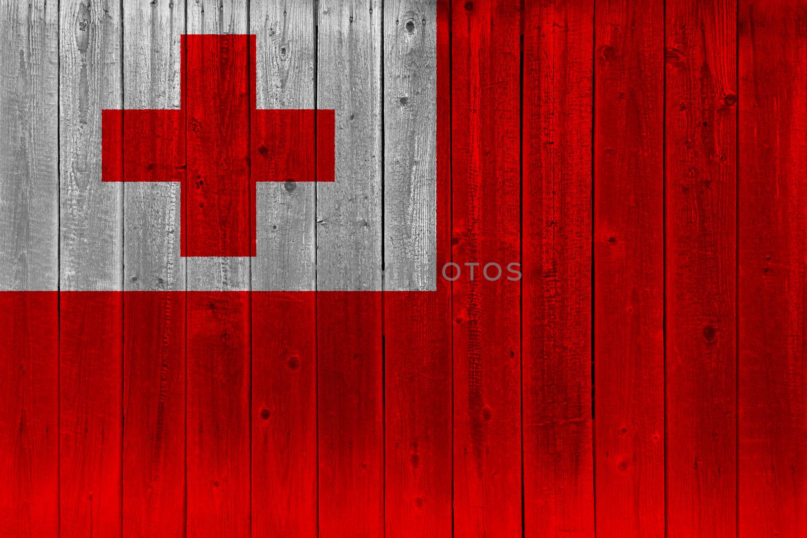 Tonga flag painted on old wood plank by Visual-Content