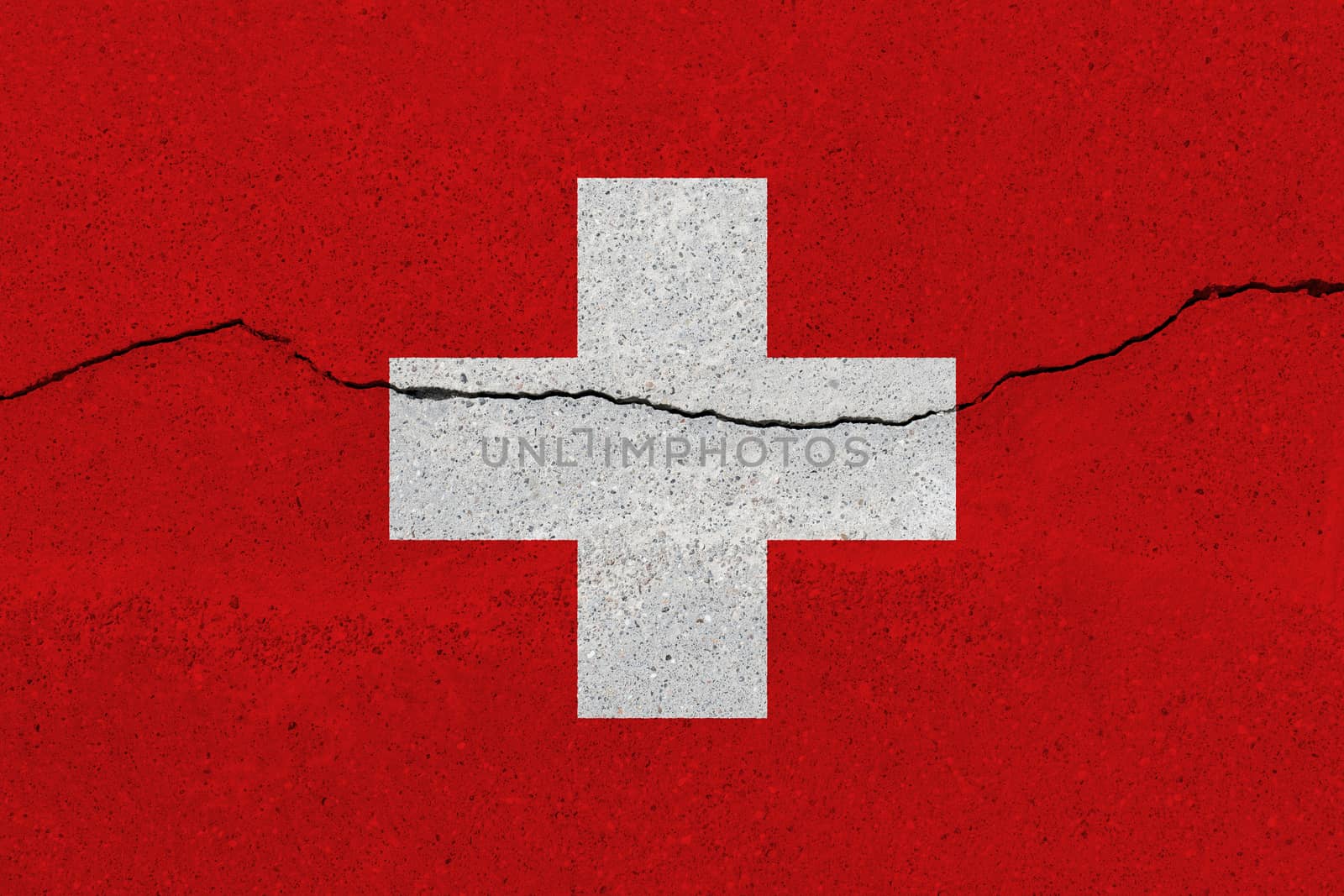 Switzerland flag on concrete wall with crack by Visual-Content
