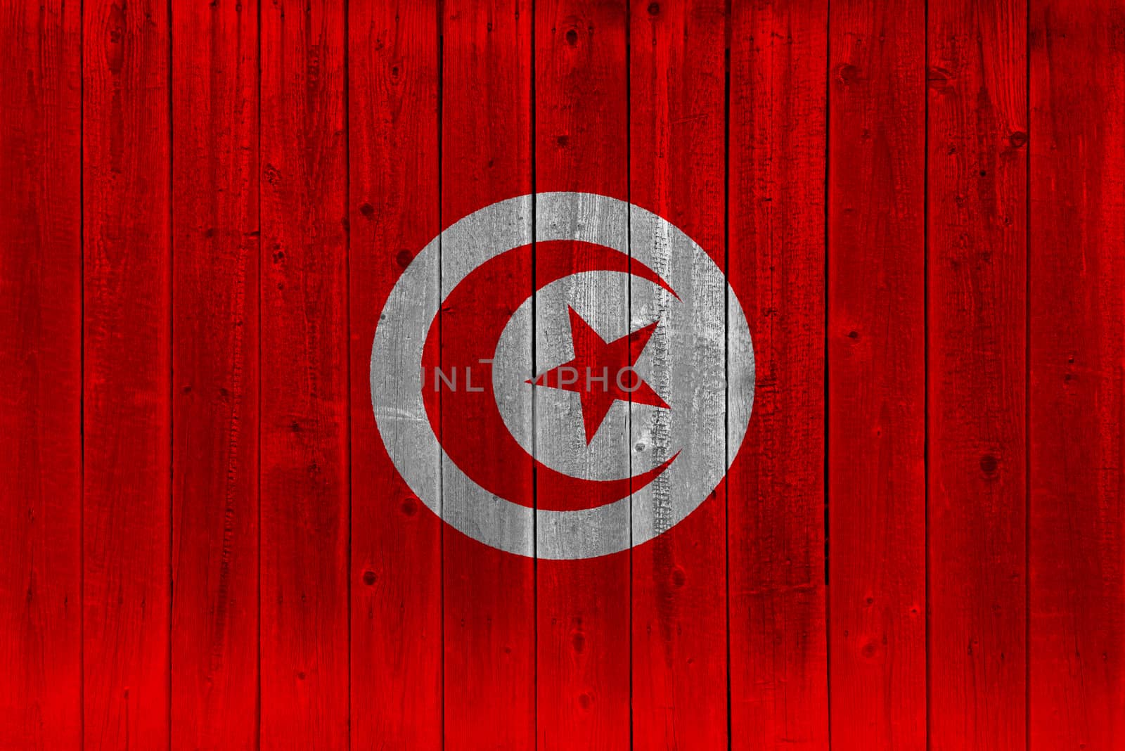 Tunisia flag painted on old wood plank by Visual-Content