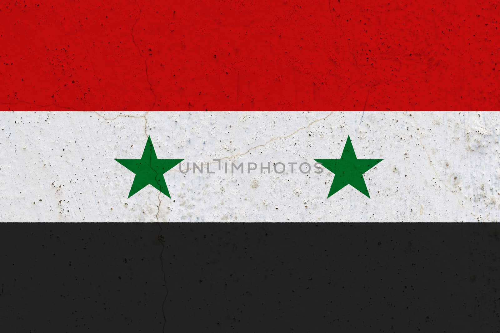 Syria flag on concrete wall. Patriotic grunge background. National flag of Syria