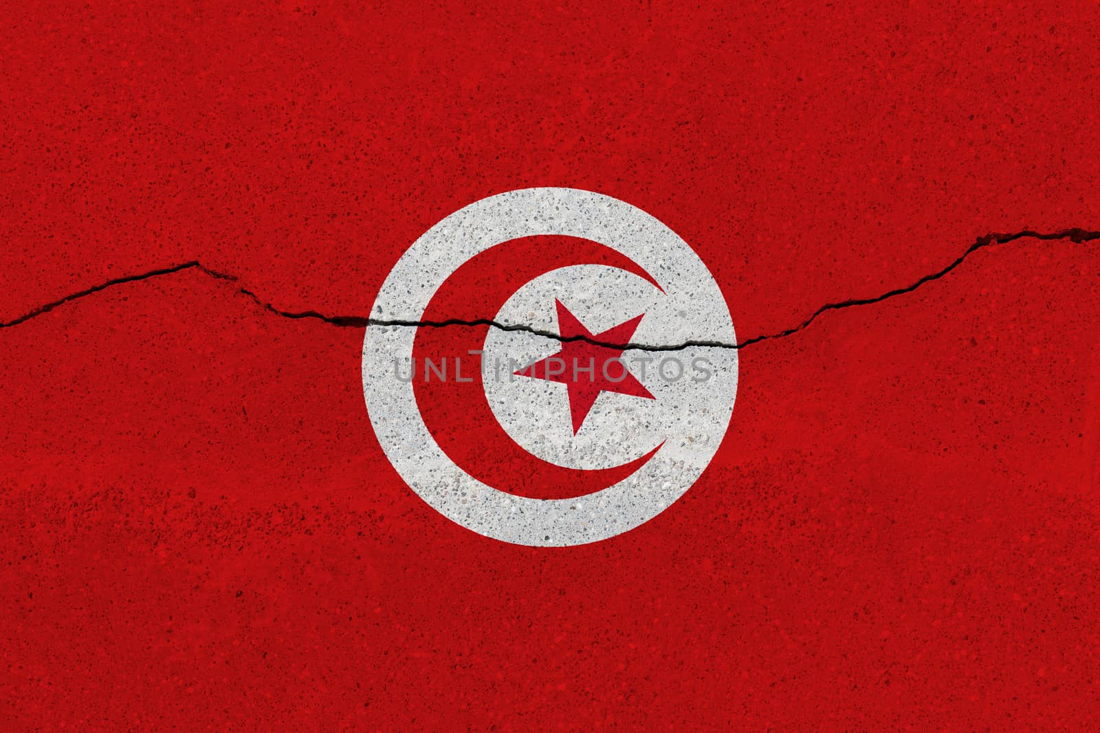 Tunisia flag on concrete wall with crack by Visual-Content