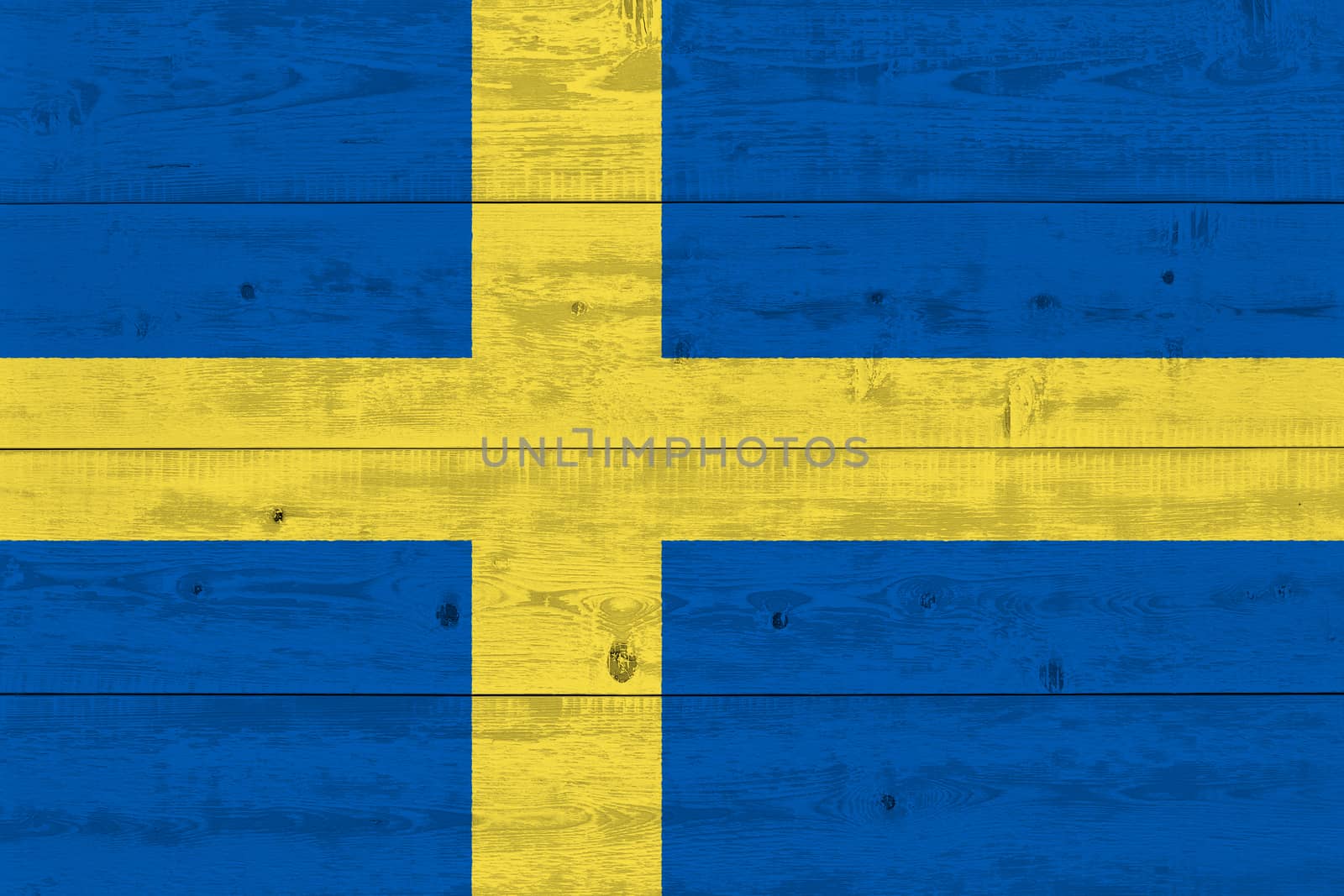 Sweden flag painted on old wood plank by Visual-Content