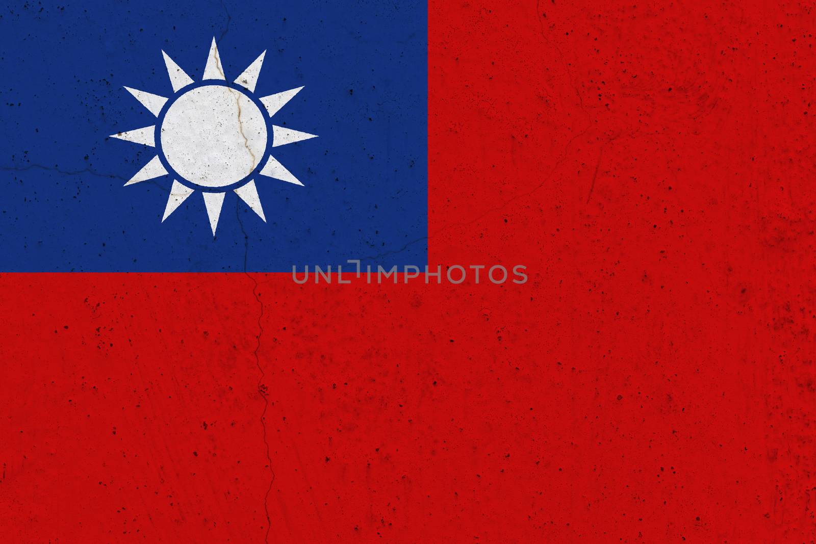 Taiwan flag on concrete wall. Patriotic grunge background. National flag of Taiwan