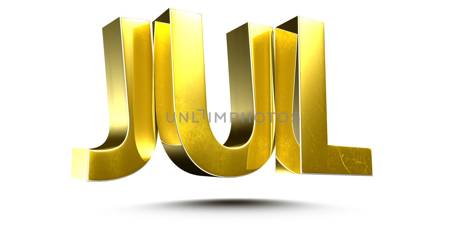 Golden july isolated on white background illustration 3D rendering.(with Clipping Path).