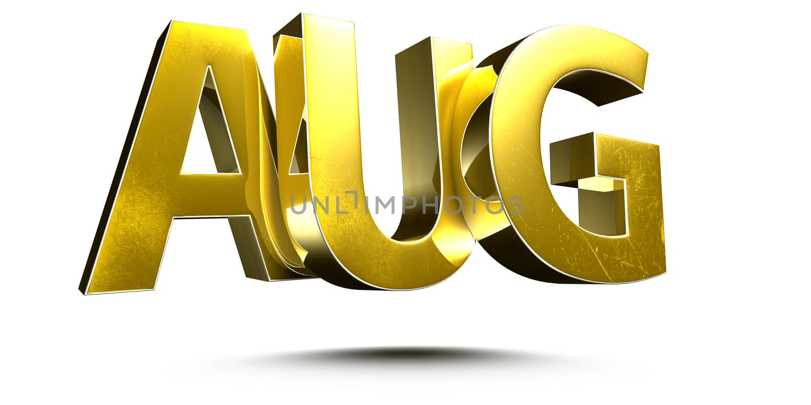 Golden august isolated on white background illustration 3D rendering.(with Clipping Path).