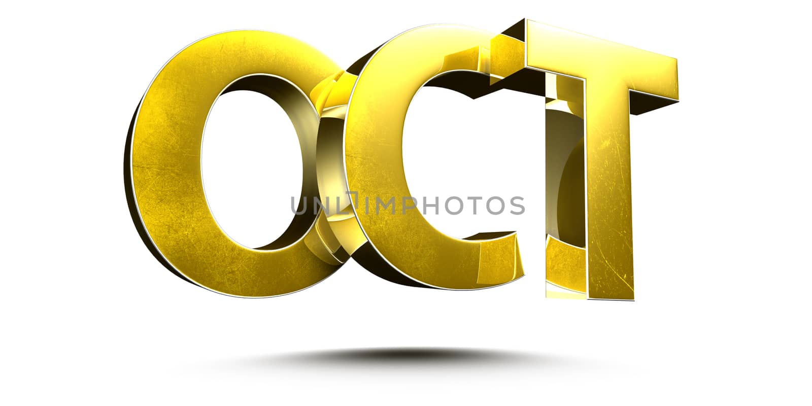 Golden october isolated on white background illustration 3D rendering.(with Clipping Path).