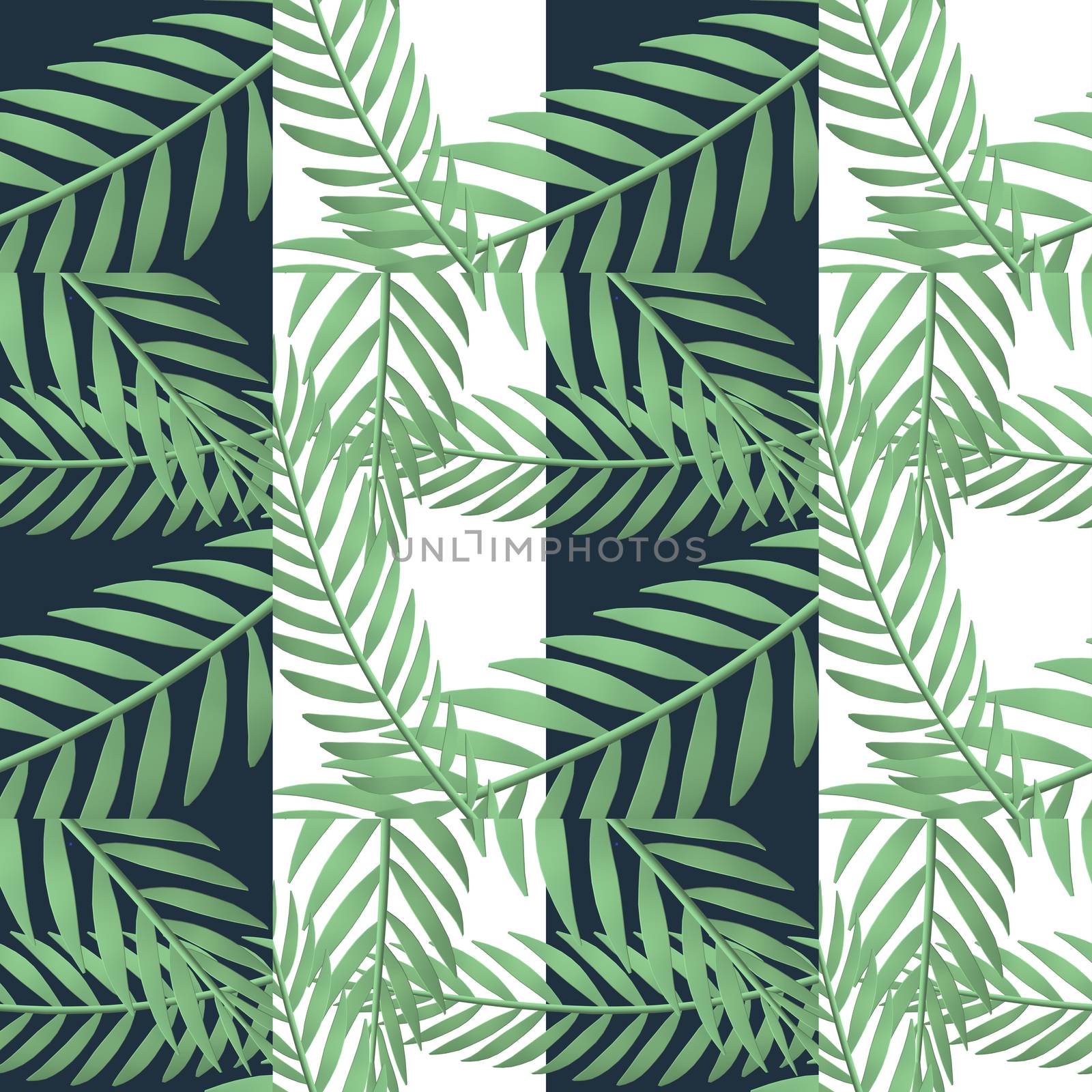 Green Botanical design on blue white background. Illustration. Seamless pattern