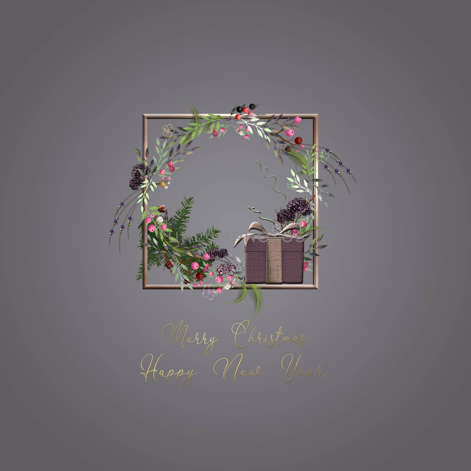 Merry Christmas Happy New Year design with wreath by NelliPolk