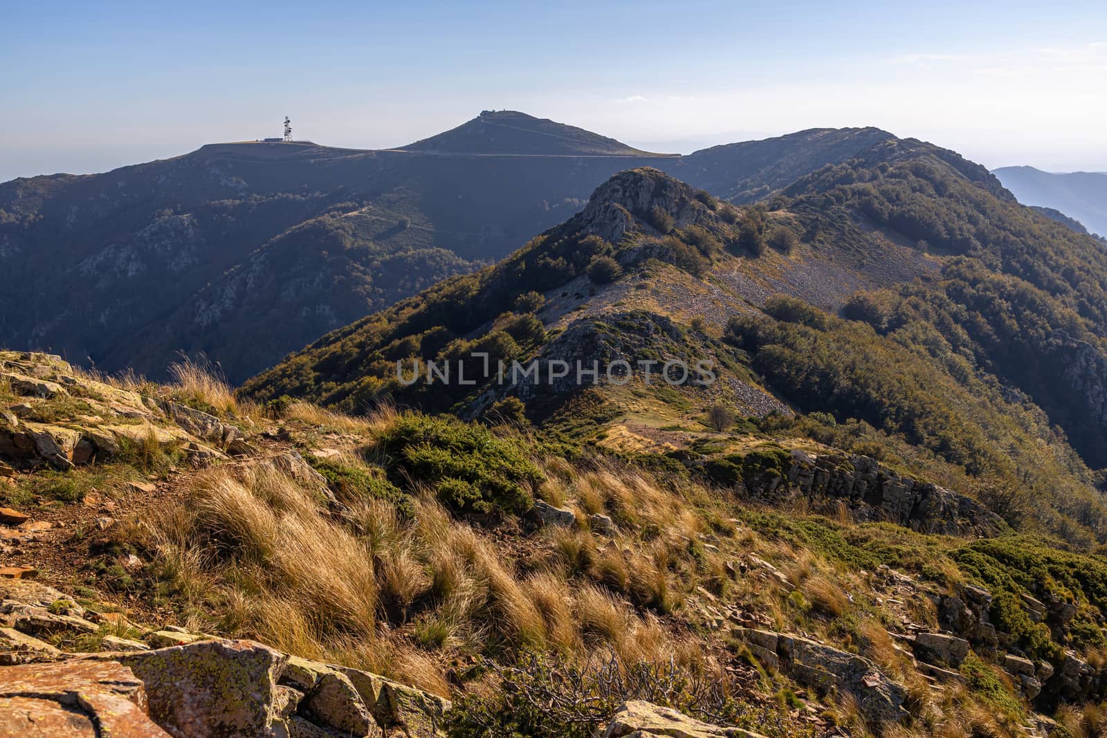 Spanish mountain peaks in Catalonia, mountain Montseny, mountain peak les Agudes and Turo de Home