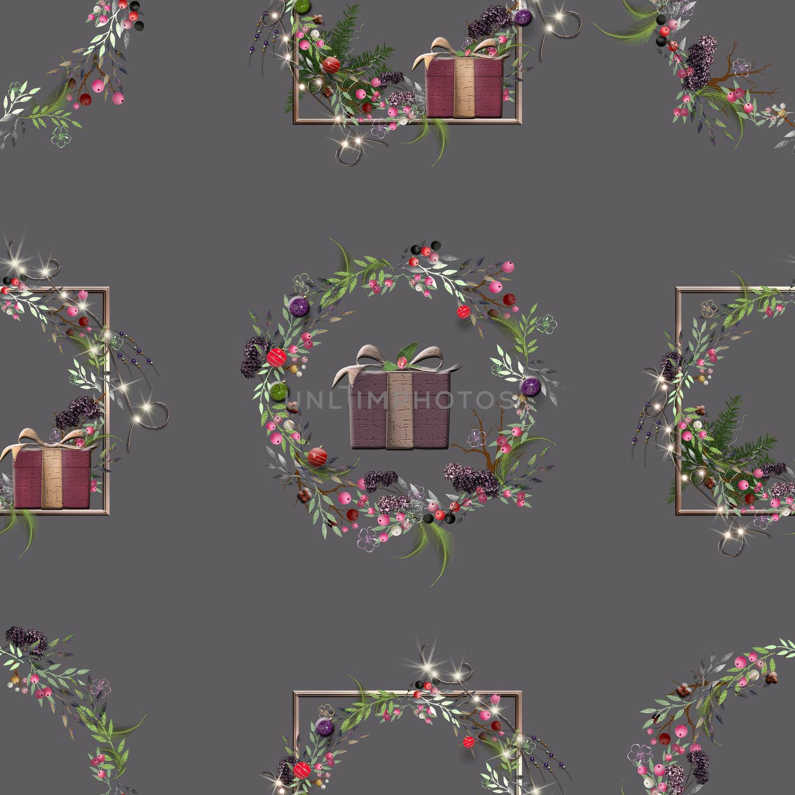 Christmas seamless pattern of floral wreath by NelliPolk