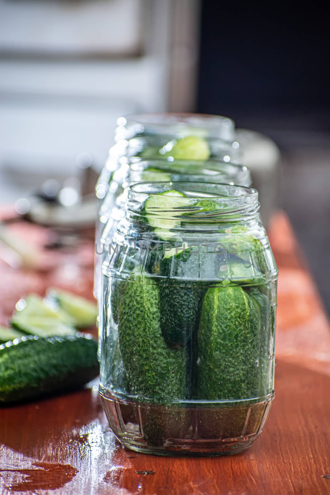 cucumbers in jars, the process of making pickled gherkins