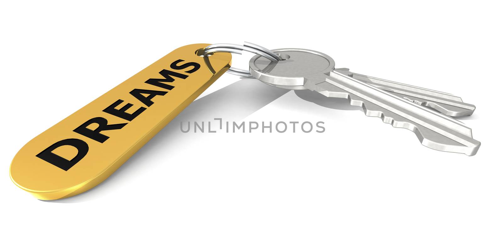 Dreams label attached to the keys, 3D rendering