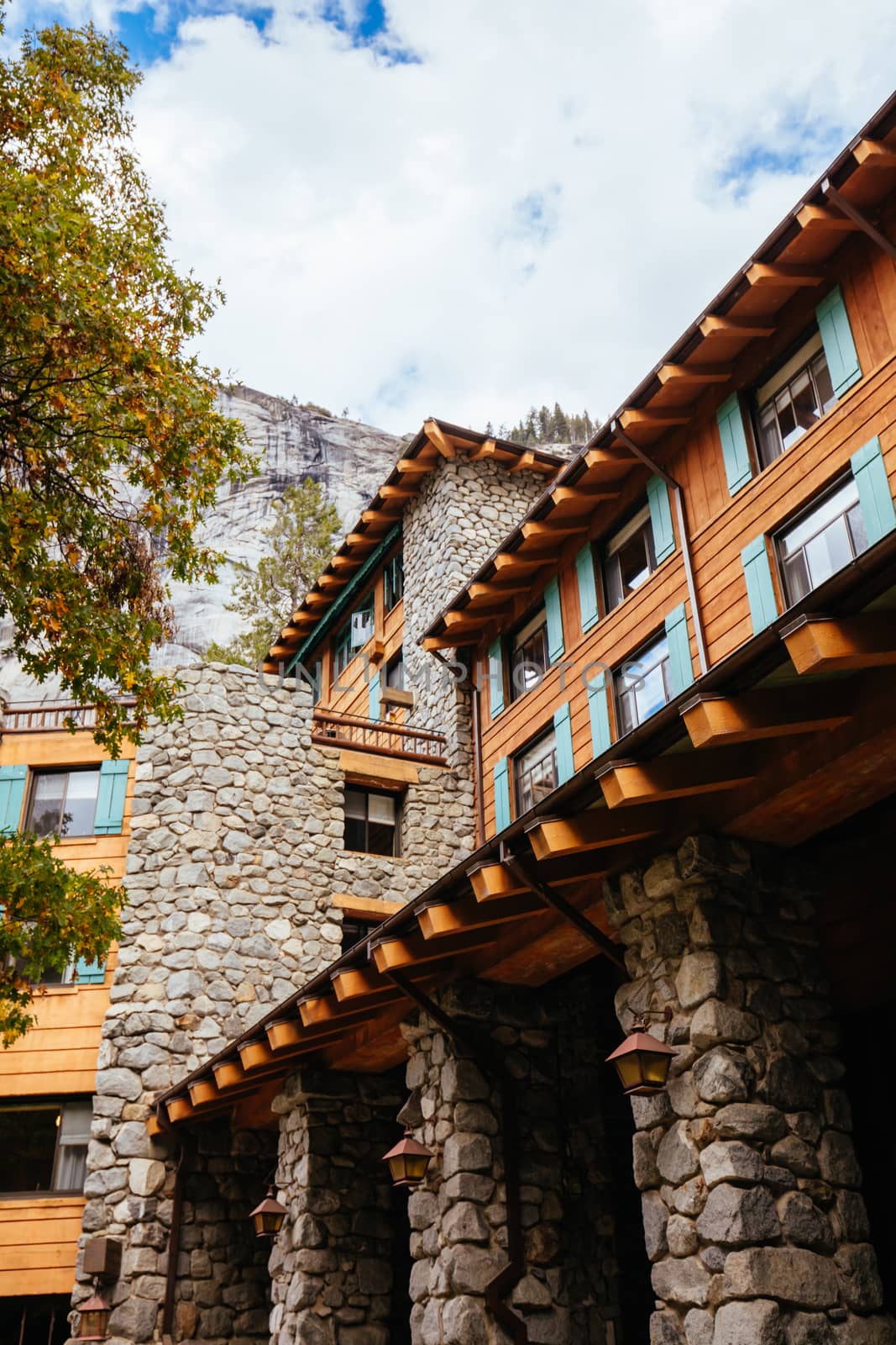 Yosemite, USA - October 14th 2016: The grounds surrounding the Ahwahnee Hotel in the center of Yosemite Valley in California, USA