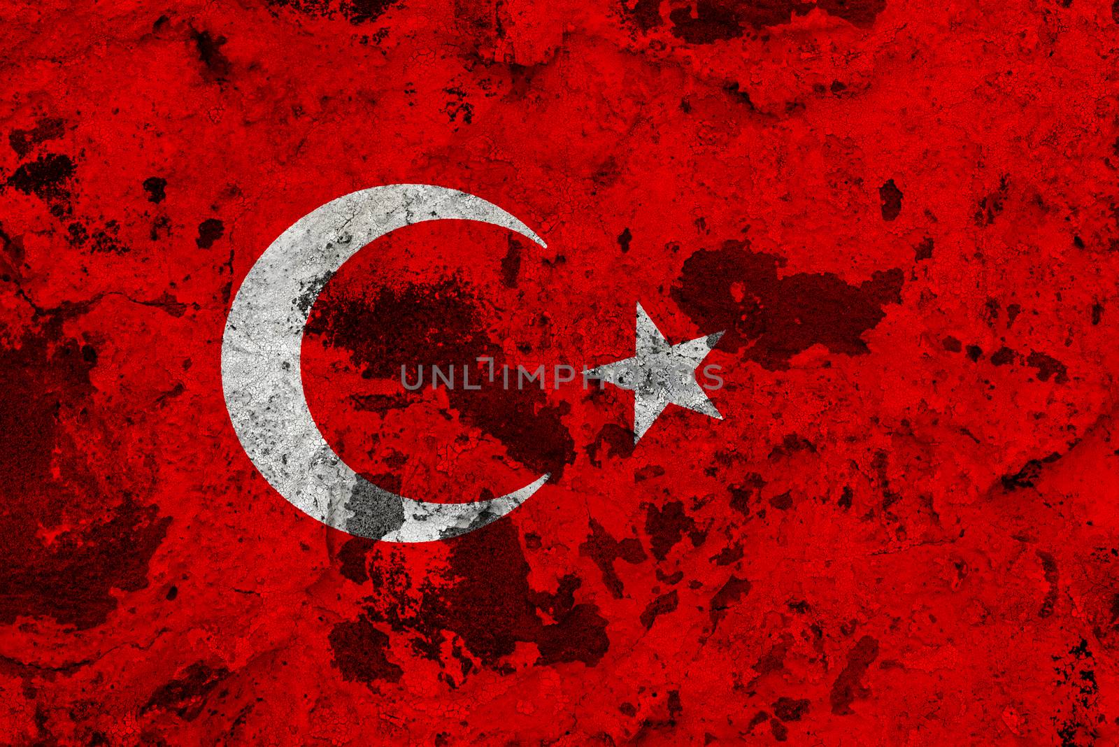 Turkey flag on old wall. Patriotic grunge background. National flag of Turkey