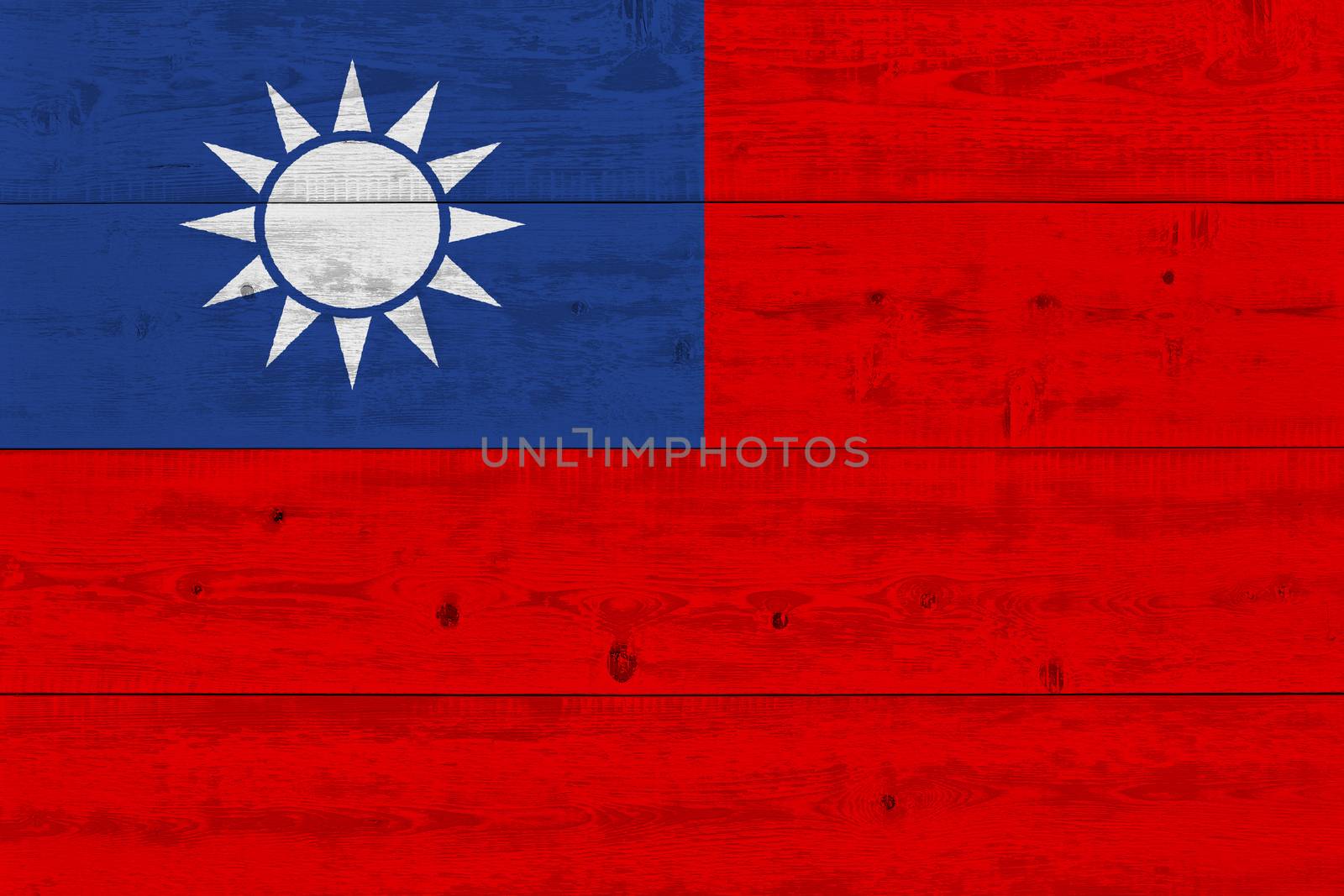 Taiwan flag painted on old wood plank. Patriotic background. National flag of Taiwan