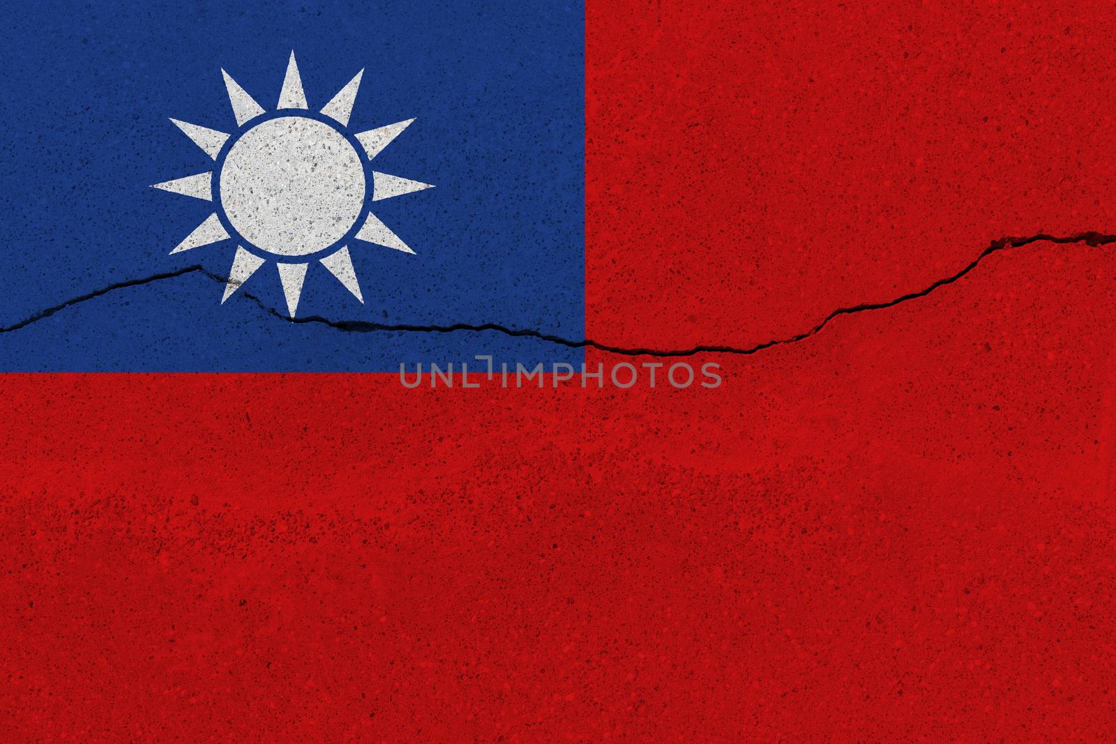 Taiwan flag on concrete wall with crack by Visual-Content