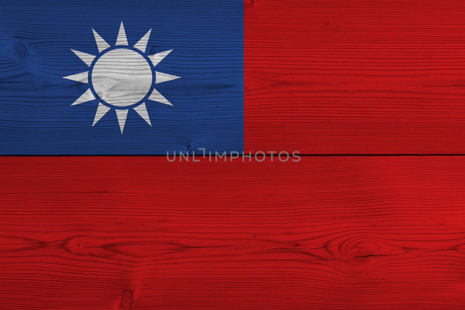 Taiwan flag painted on old wood plank. Patriotic background. National flag of Taiwan
