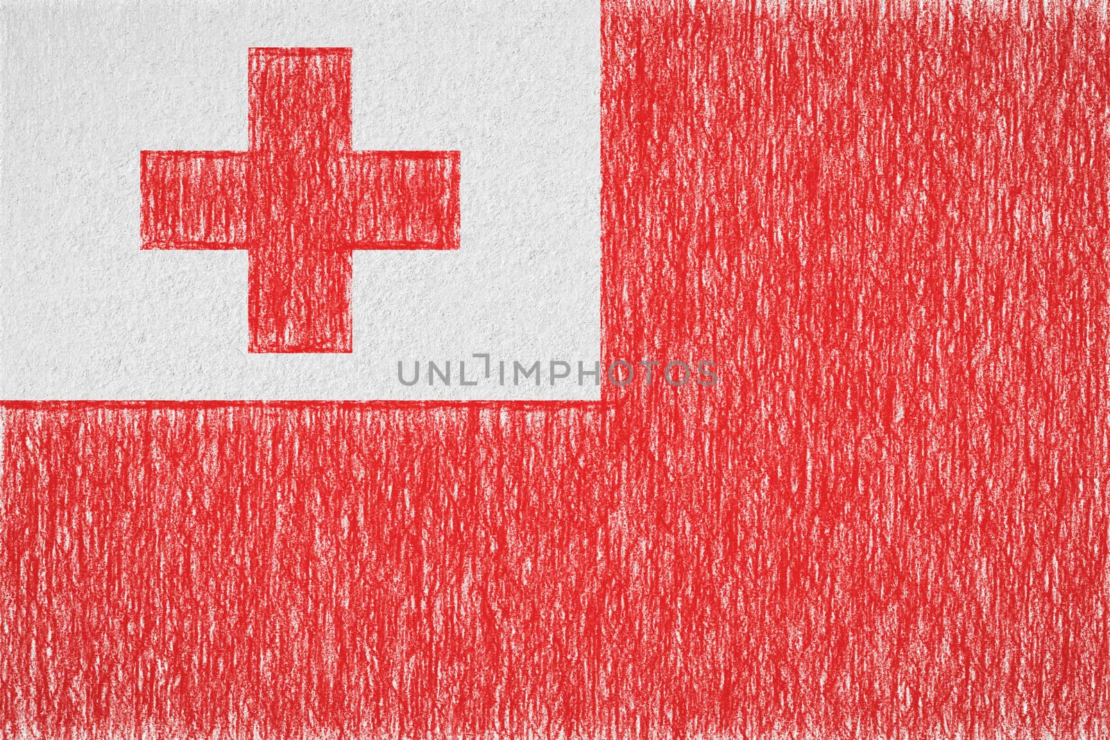 Tonga painted flag. Patriotic drawing on paper background. National flag of Tonga