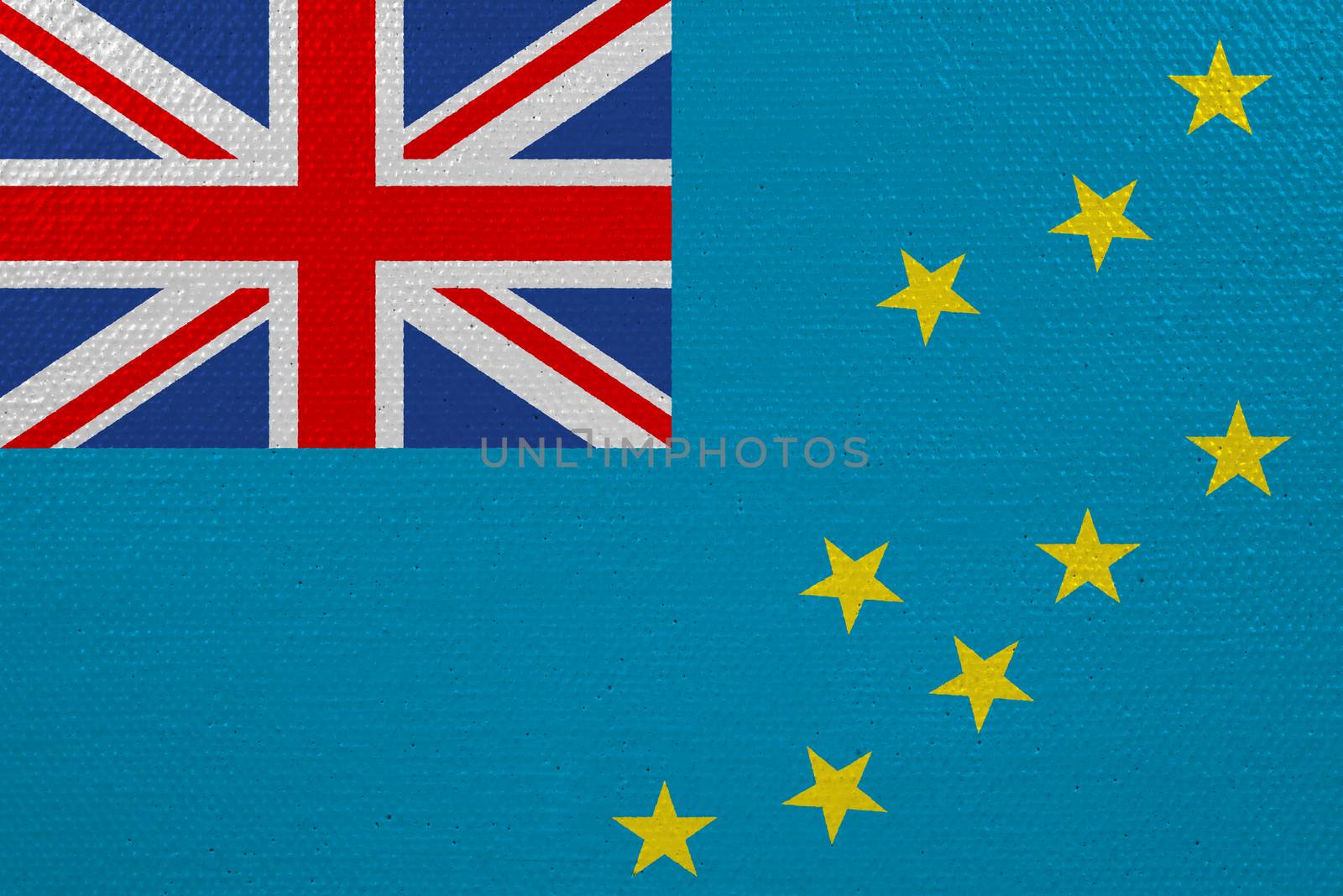 Tuvalu flag on canvas. Patriotic background. National flag of Tuvalu