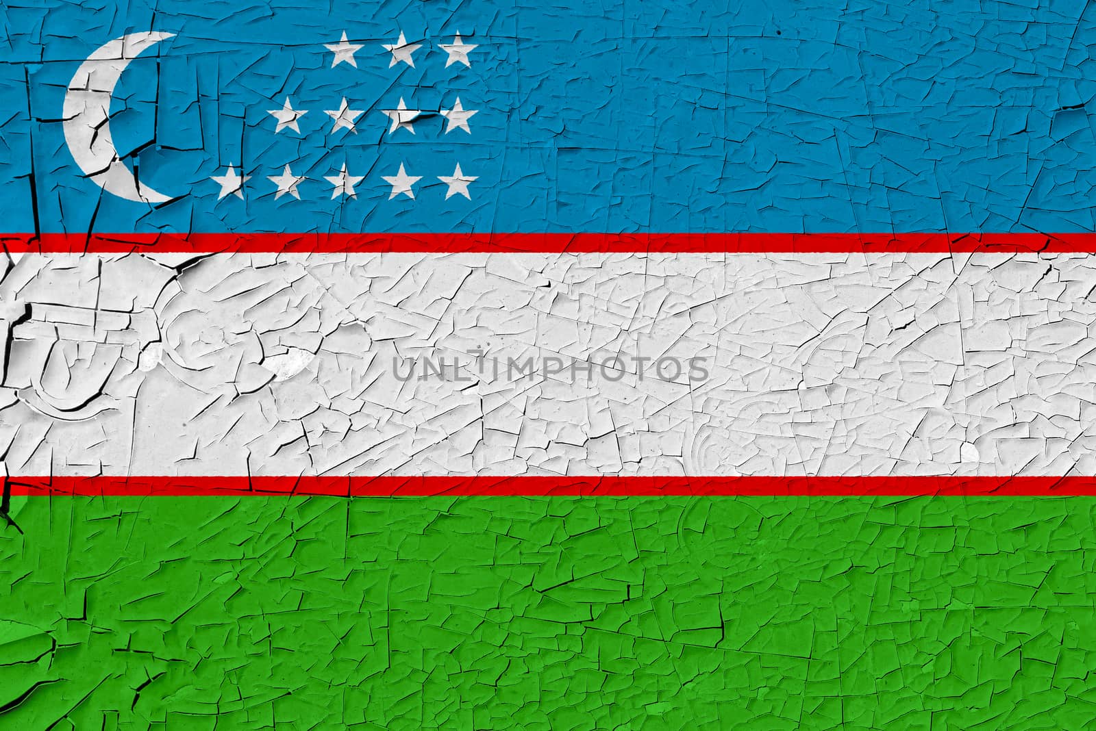 Uzbekistan painted flag. Patriotic old grunge background. National flag of Uzbekistan
