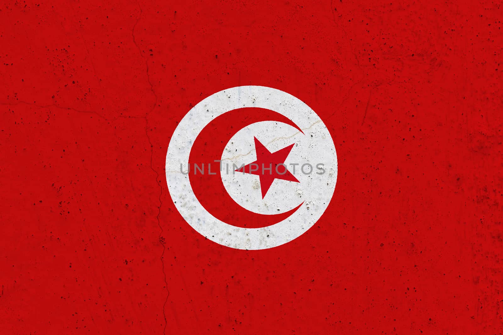 Tunisia flag on concrete wall. Patriotic grunge background. National flag of Tunisia