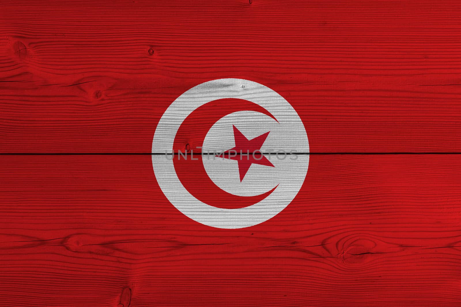 Tunisia flag painted on old wood plank. Patriotic background. National flag of Tunisia