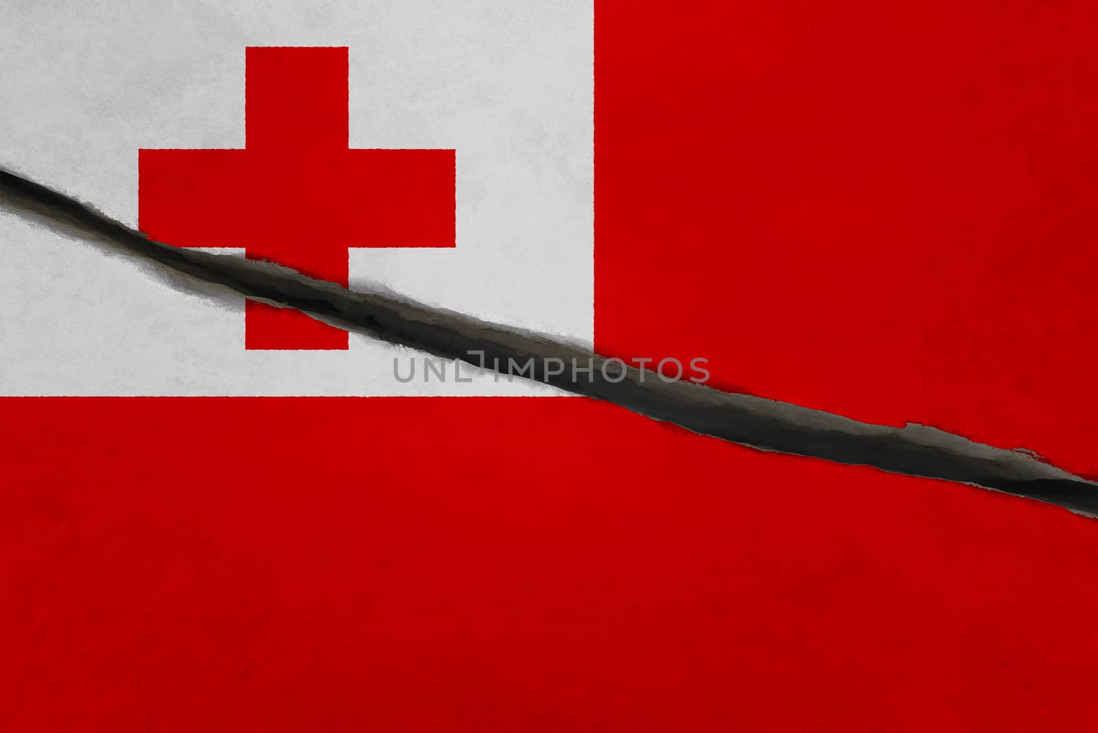 Tonga flag cracked. Patriotic background. National flag of Tonga