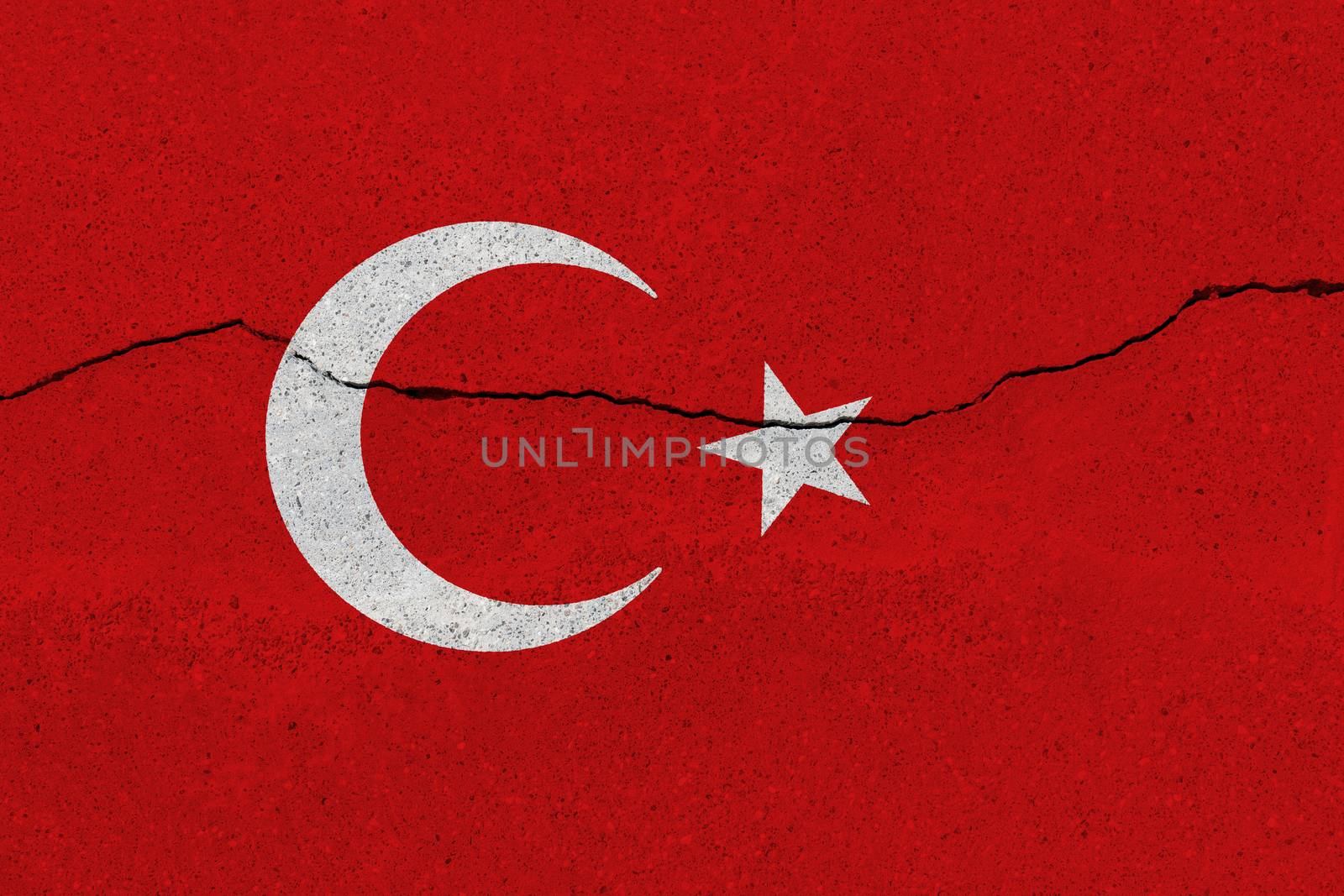 Turkey flag on concrete wall with crack by Visual-Content