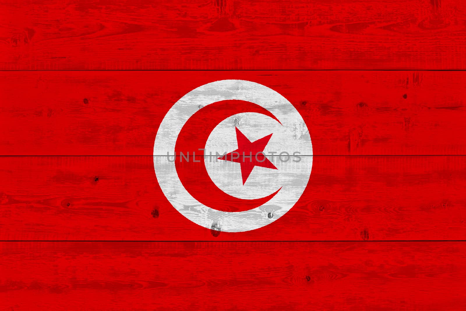 Tunisia flag painted on old wood plank by Visual-Content