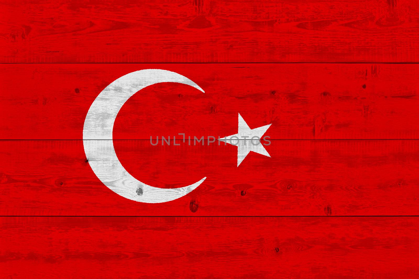 Turkey flag painted on old wood plank. Patriotic background. National flag of Turkey