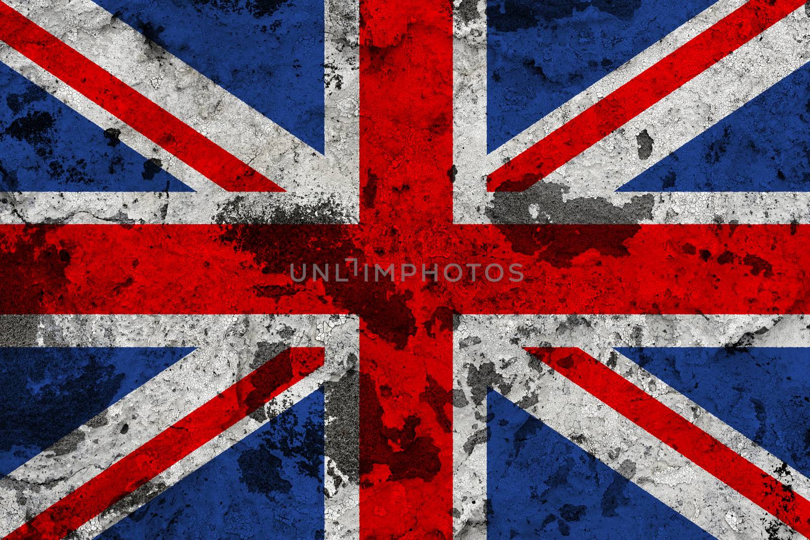 United Kingdom flag on old wall. Patriotic grunge background. National flag of United Kingdom