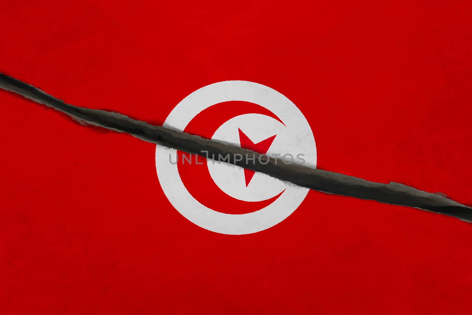 Tunisia flag cracked. Patriotic background. National flag of Tunisia
