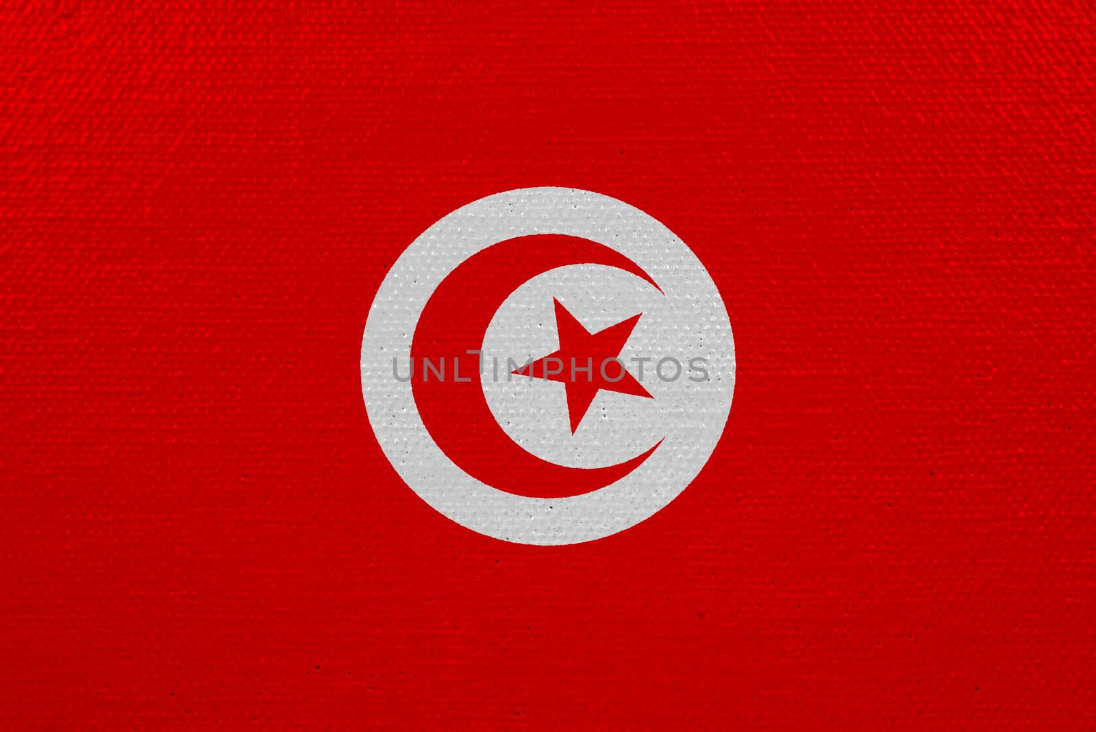 Tunisia flag on canvas. Patriotic background. National flag of Tunisia