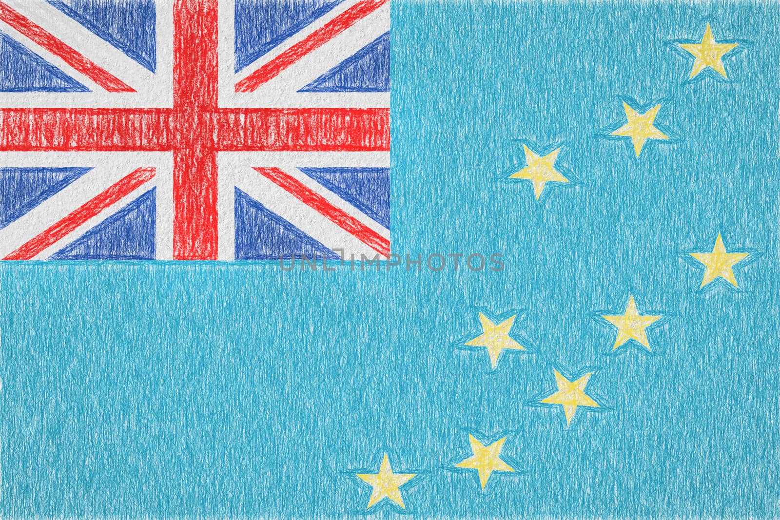 Tuvalu painted flag. Patriotic drawing on paper background. National flag of Tuvalu