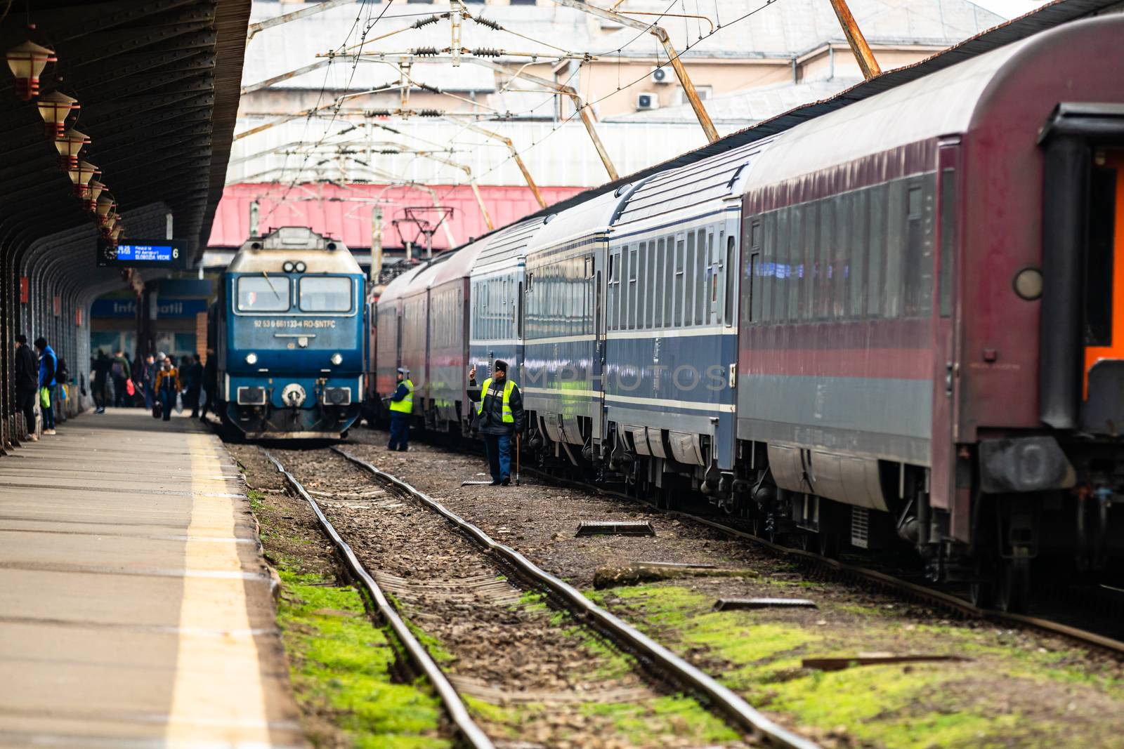 Changes and complications caused by coronavirus COVID-19 virus, world without crowds, empty train platform. No commuters, no travelers at the North Railway Station in Bucharest, Romania, 2020