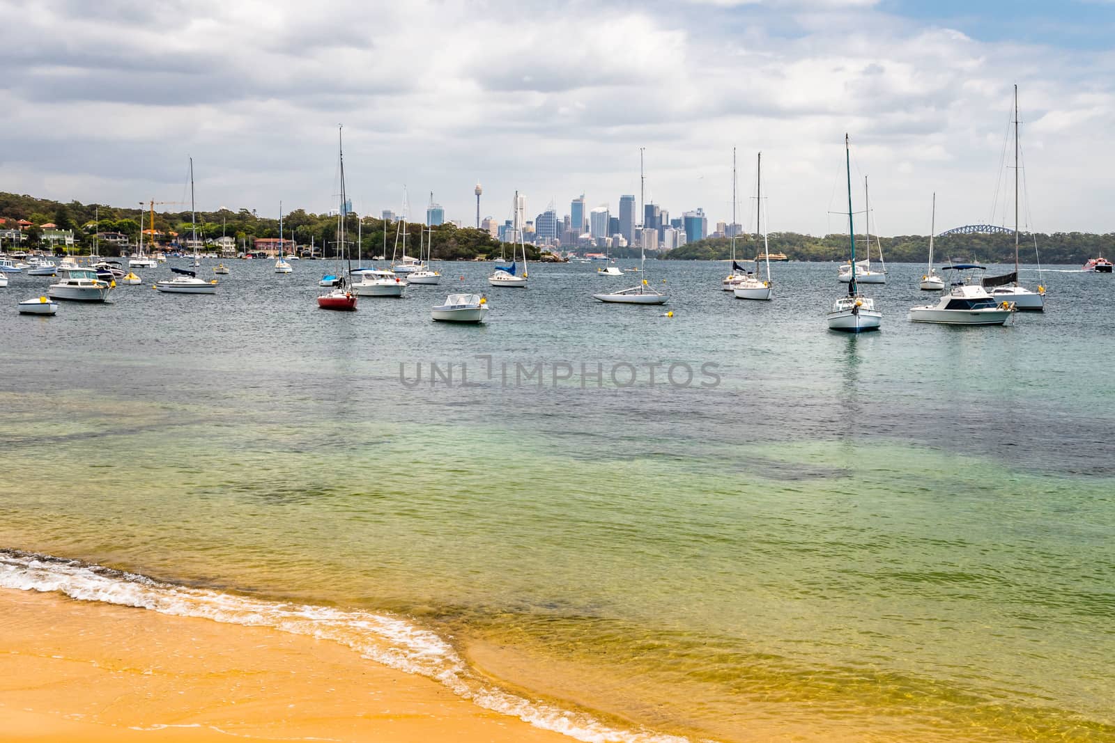 Sydney CBD skyline from Watson bay coastline