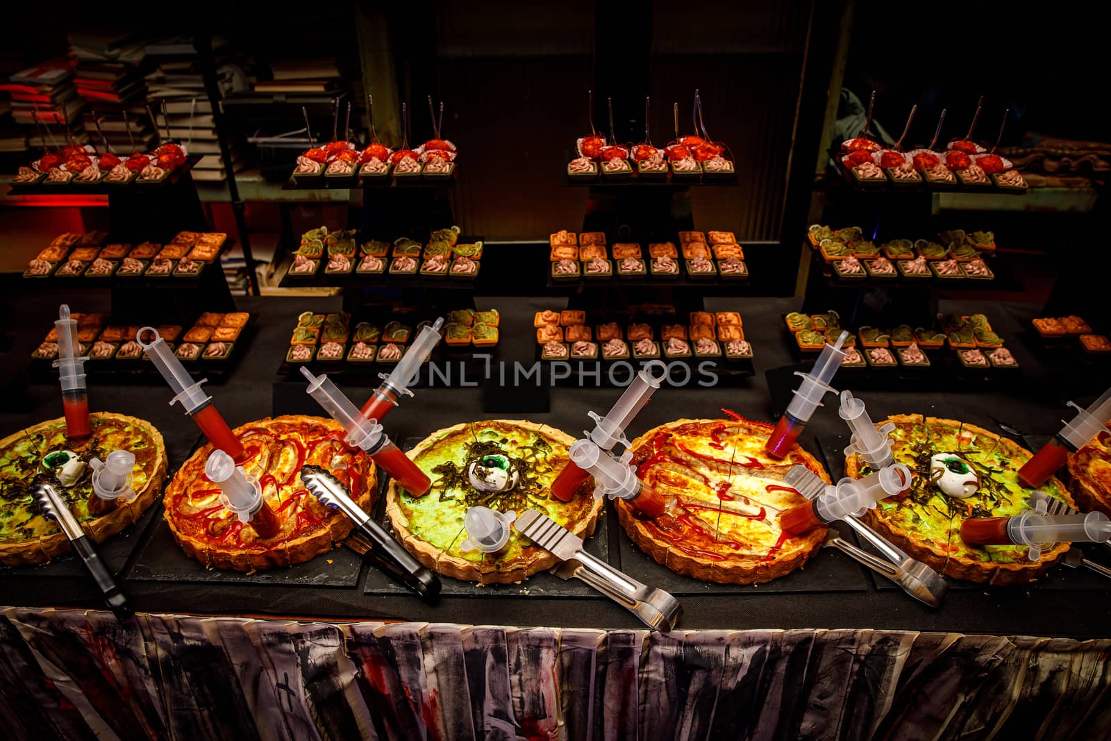 Scary catering with pizza and other horror snacks for Halloween. by 9parusnikov