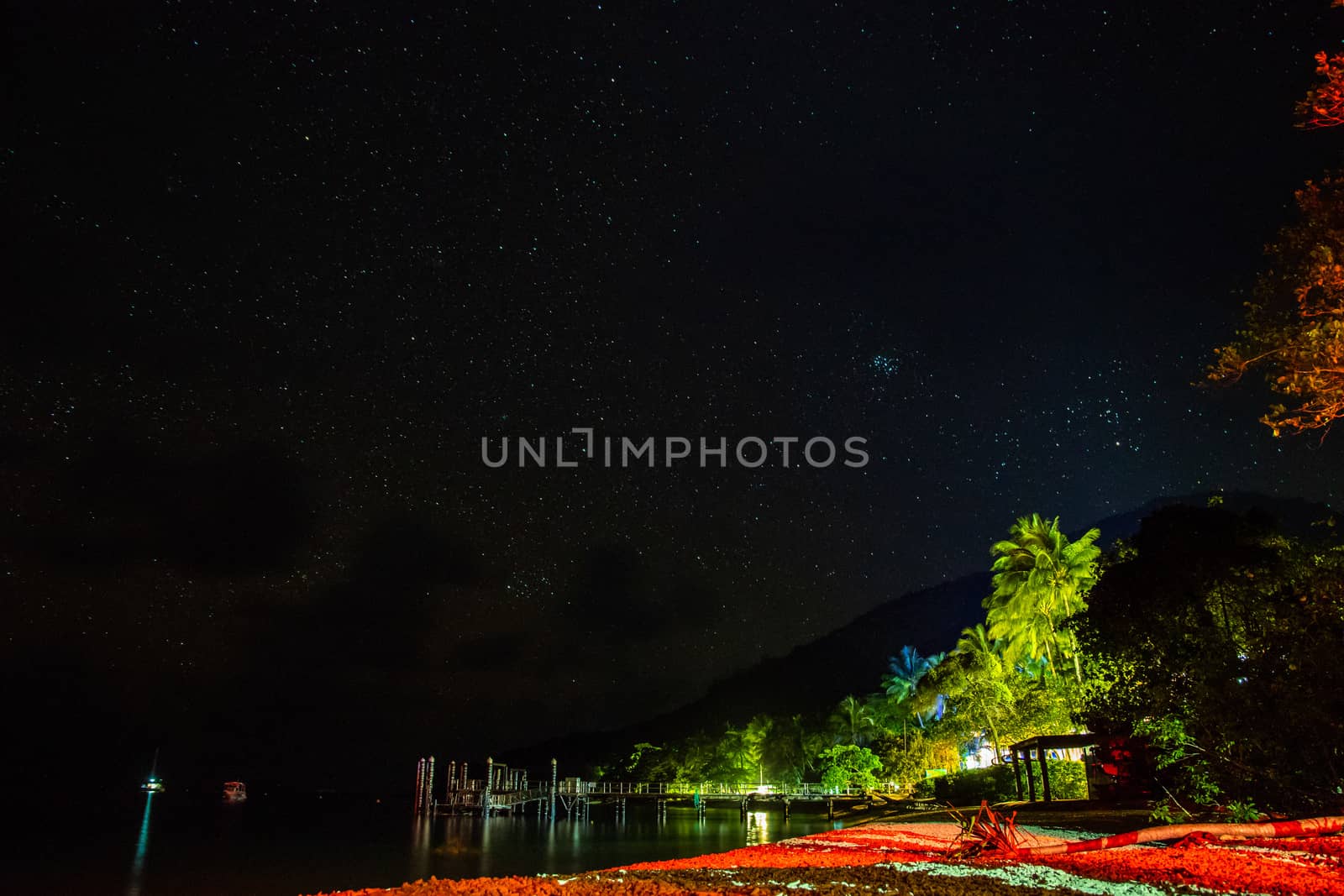 Starry night sky from Fitzroy Island beach, Queensland, Australia by mauricallari