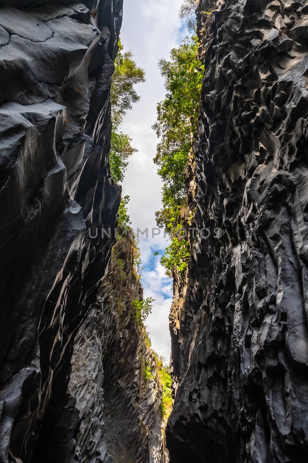 Basalt rocks and pristine water of Alcantara gorges in Sicily, Italy by mauricallari