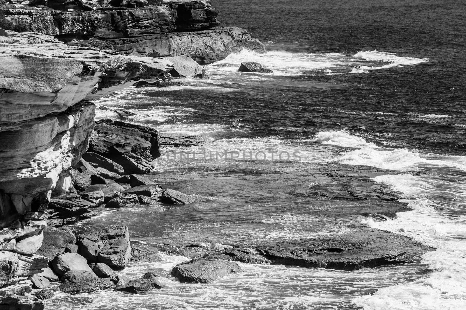 BW close up of the coastline from the Coogee to Bondi walk by mauricallari